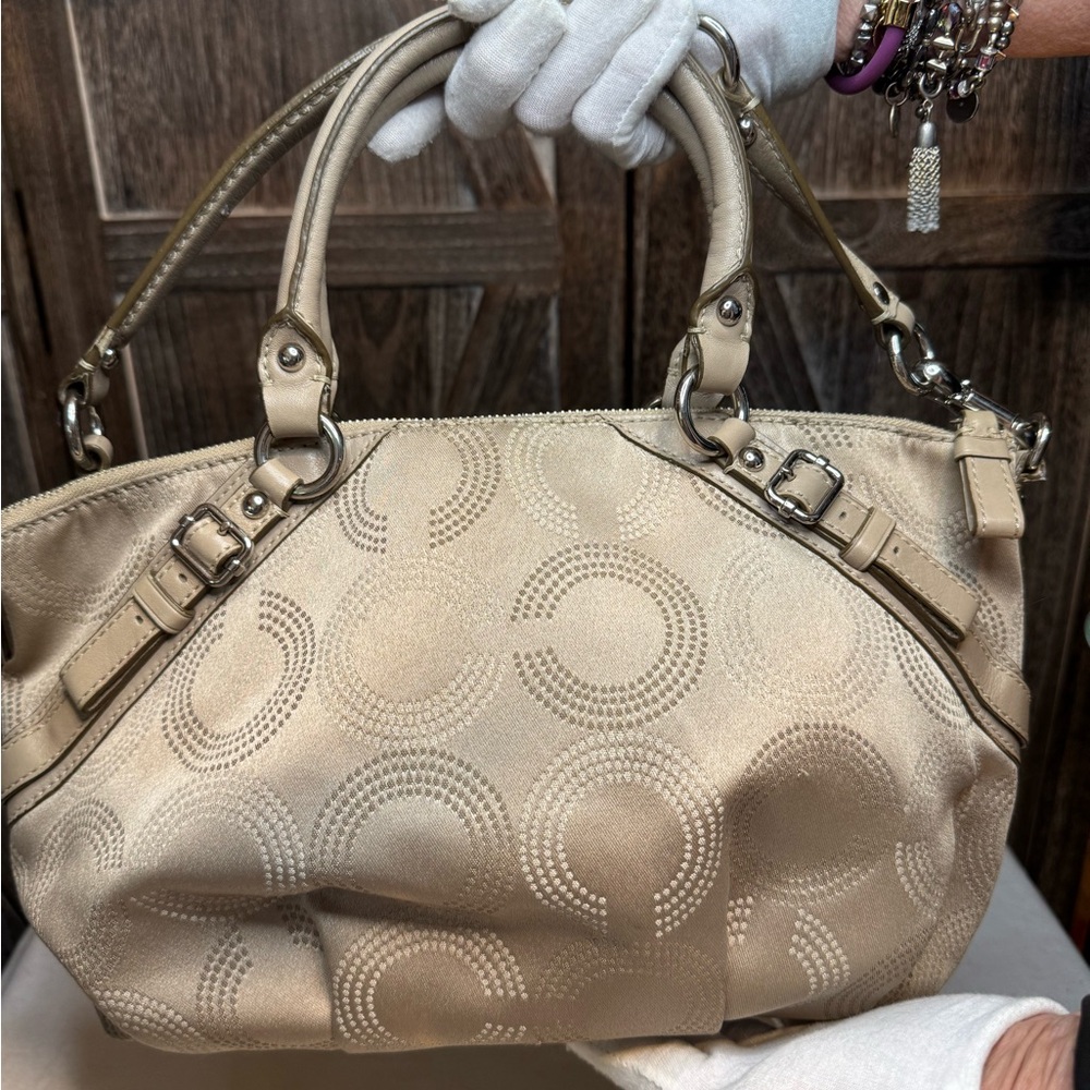 Coach Madison Sophia Op C Metallic Beige Bag EUC - Picture 4 of 9